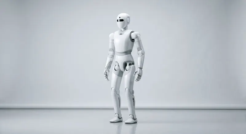Weißer humanoider Roboter in einem hellen Studio